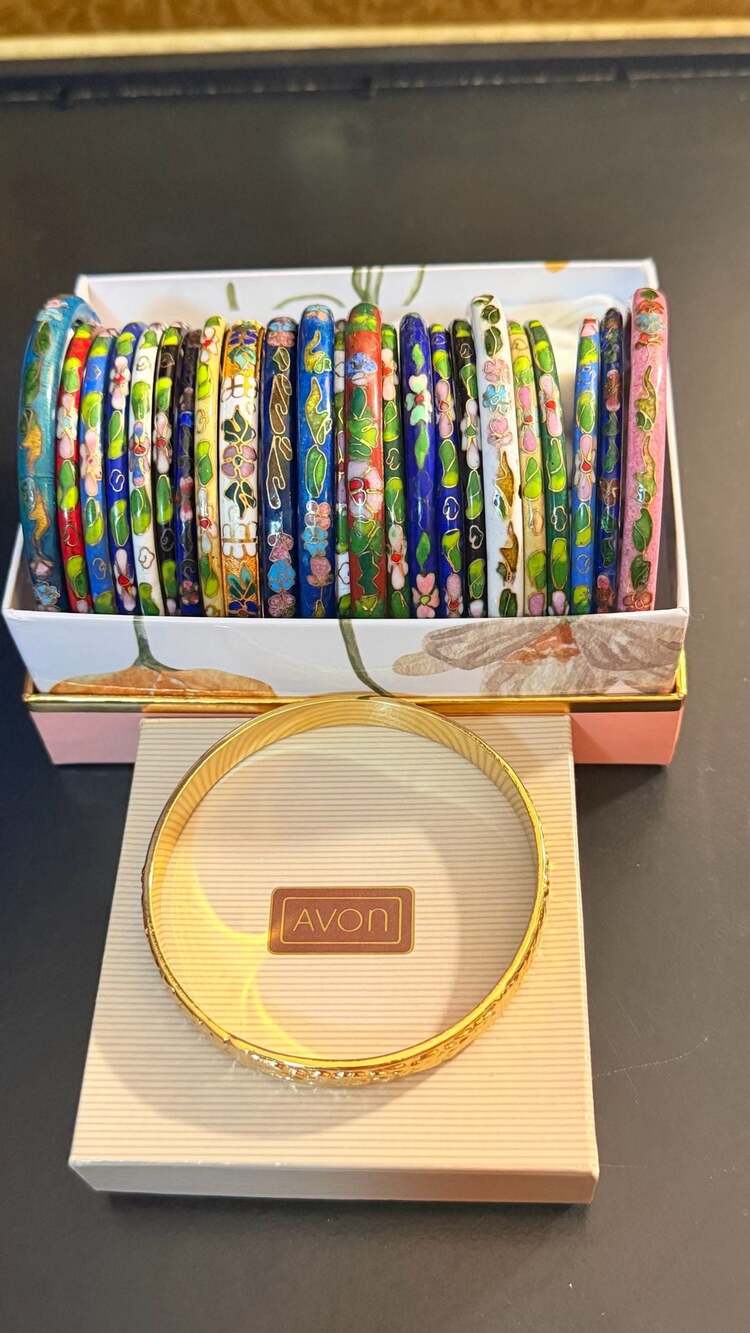 Set of 24 Vintage Floral Cloisonné Bangles  & 1 Avon